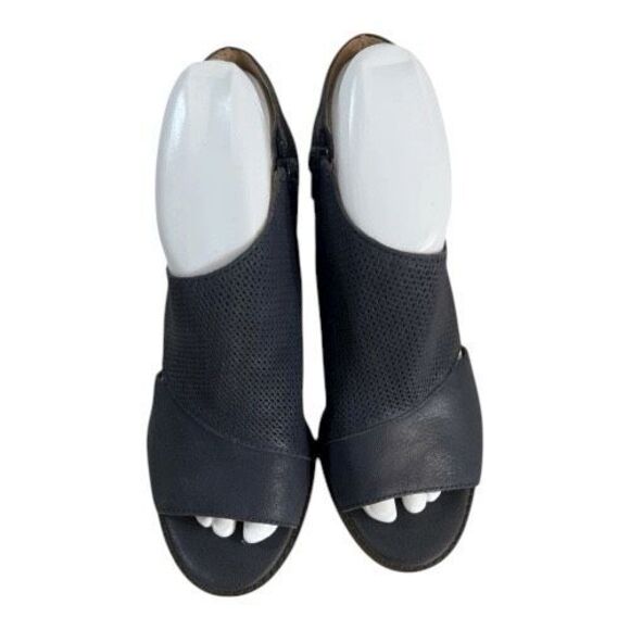 Lucky Brand Jedrek Women Wedge Boots Size 7.5 Leather Blue Heel Zip Peep Toe - Picture 4 of 12